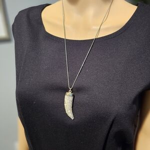 Sparkling Crystal Horn Pendant Necklace - Gold Tone